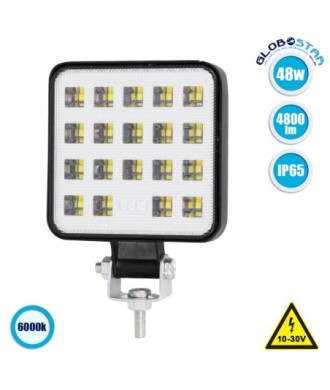 GLOBOSTAR® WORKPRO 85410 Προβολάκι LED 48W 4800lm 180° DC 10-30V Αδιάβροχο IP65 Ψυχρό Λευκό 6000K - SMD Chip - Μ10.3 x Π8.5 x Υ2cm - 2 Χρόνια Εγγύηση